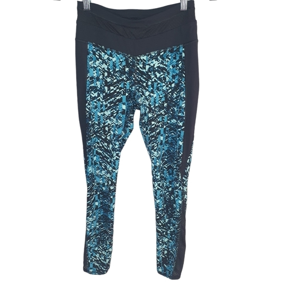 MANDUKA Athletic Leggings Cropped Black/Blue Women's Size S